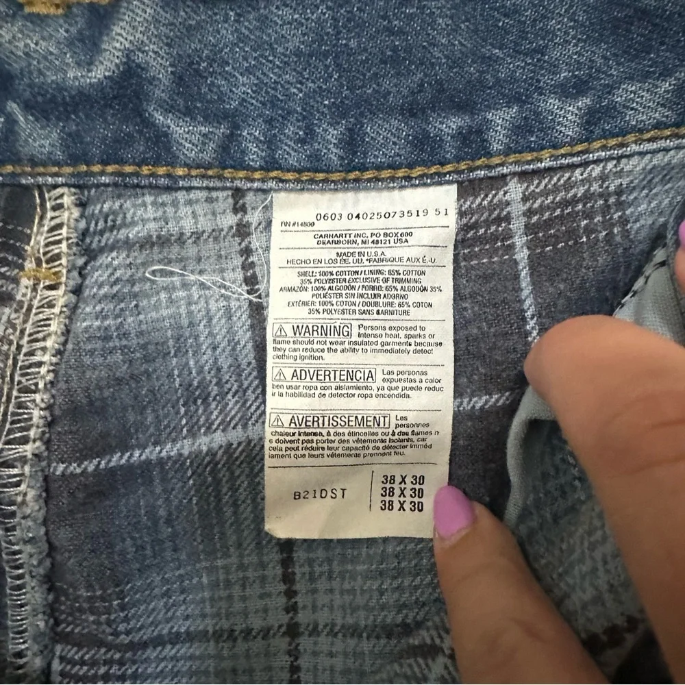 Carhartt‎ Flannel Lined Blue Jeans Mens 38x30 Regular Fit Blue Plaid Lining